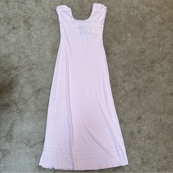 Free People Light Pink Bodycon Stretch Midi Maxi Long Dress Short Sleeve M/L - Picture 4 of 9